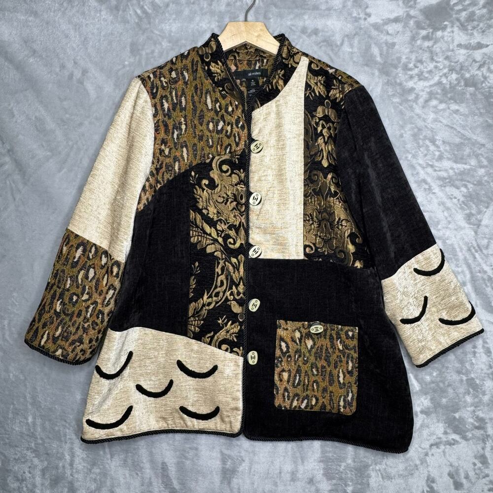 Ali Miles Jacket Womens Medium Patchwork Tapestry Mixed Print Artsy 3/4 Sleeve